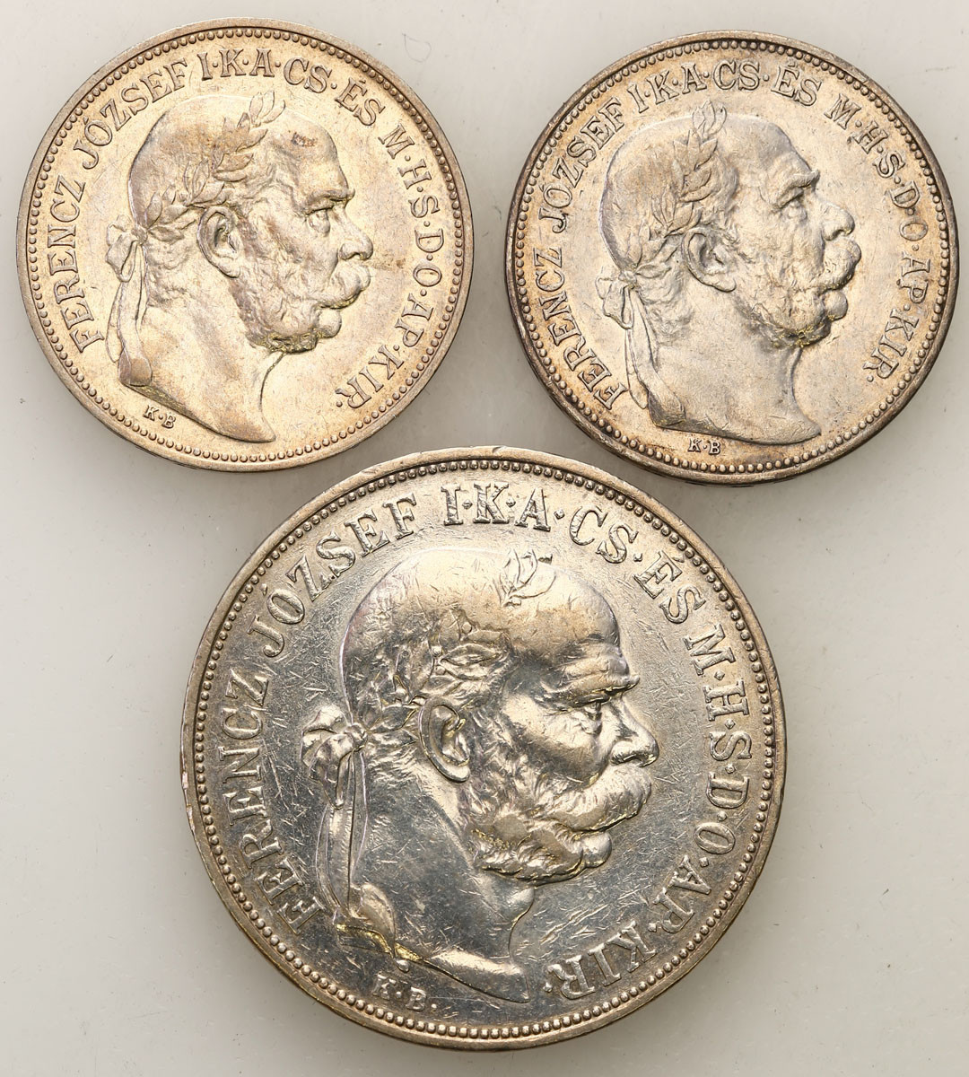 Węgry, Franciszek Józef I (1848-1916). 2 korony 1912, 1913, 5 koron 1900 KB, Kremnica